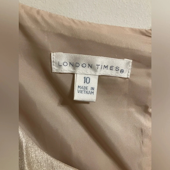 London Times‎ Sleeveless Belted Peplum Dress Champagne Womens size 10 - Picture 3 of 13